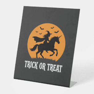 Trick or Treat Witch Unicorn Halloween Design_1 Pedestal Sign