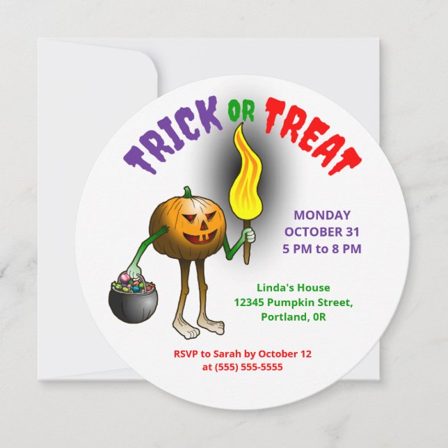 Trick or Treat with Jack O'lantern Invitation (Front)