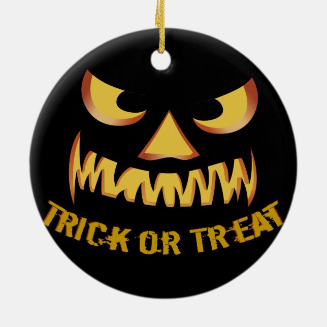 Trick or Treat with Pumpkin Face Ceramic Tree Decoration (Back)