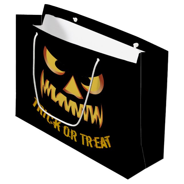 Trick or Treat with Pumpkin Face Large Gift Bag (Front Angled)