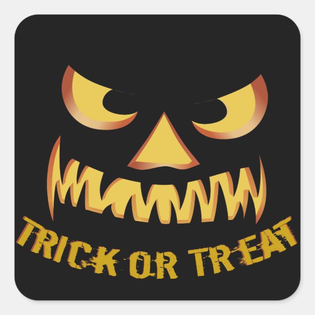 Trick or Treat with Pumpkin Face Square Sticker (Front)