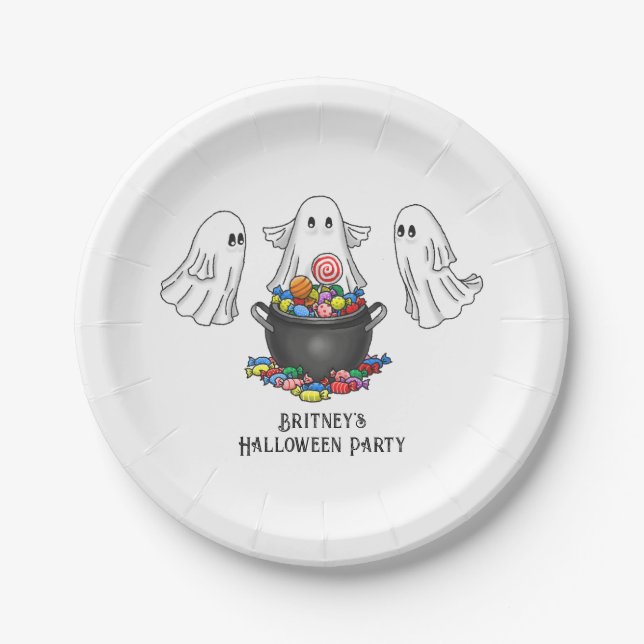 Trick or treat with the ghosts paper plate (Front)