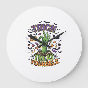 Trick Or Treat Yourself Zombie Hand Halloween Cand Large Clock