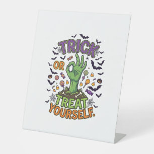 Trick Or Treat Yourself Zombie Hand Halloween Cand Pedestal Sign