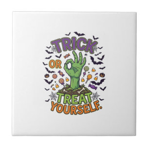 Trick Or Treat Yourself Zombie Hand Halloween Cand Tile