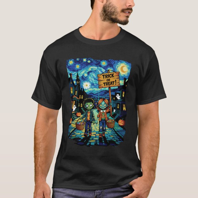 Trick or Treat Zombies – Van Gogh Starry Halloween T-Shirt (Front)
