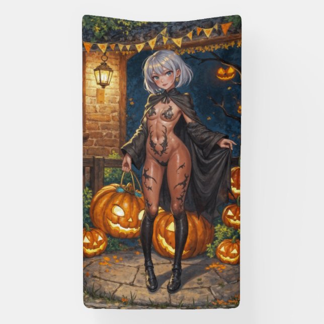 Trick or Treater, Brave Halloween Costume Girl Banner (Vertical)