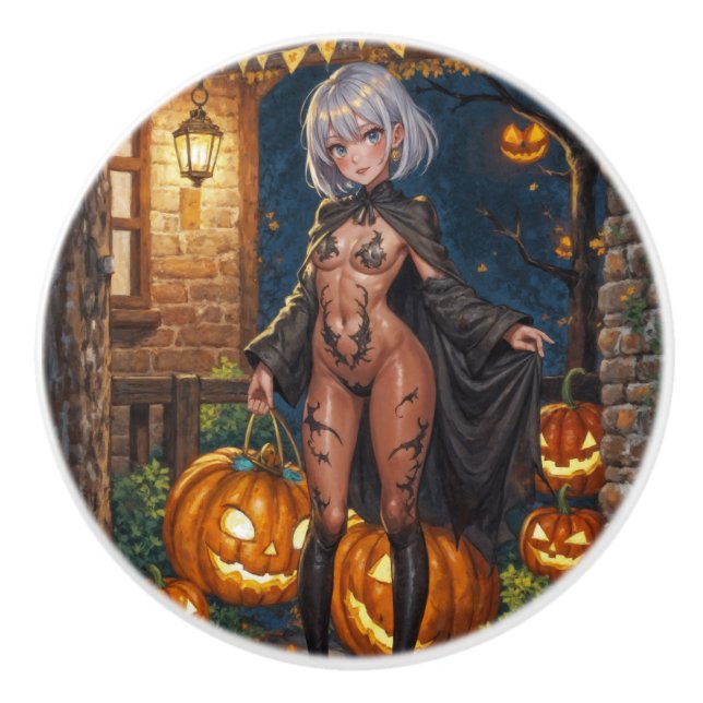 Trick or Treater, Brave Halloween Costume Girl Ceramic Knob (Front)