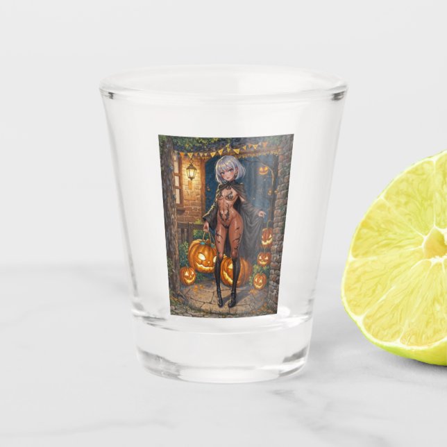 Trick or Treater, Brave Halloween Costume Girl Shot Glass (Front)