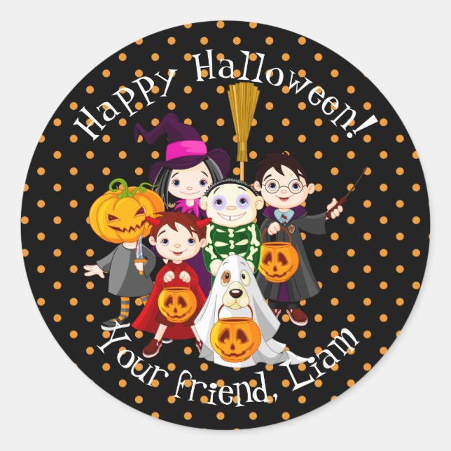 Trick or Treaters Halloween  Classic Round Label (Front)