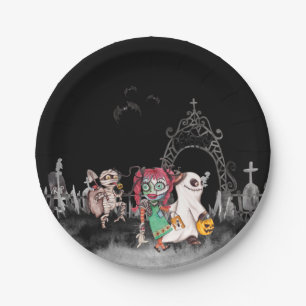 Trick or treaters Halloween Paper Plate