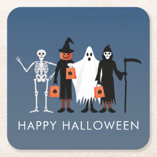 Trick or Treaters Halloween Square Paper Coaster