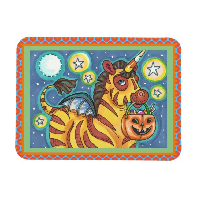 TRICK OR TREATING BAT WING ZEBRA, CUTE HALLOWEEN MAGNET (Horizontal)