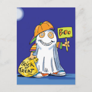 Trick-or-Treating Ghost - Halloween Postcard