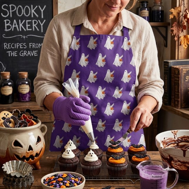 Trick Or Treating Ghost With Pumpkin Candy Bucket Apron (Creator Uploaded)