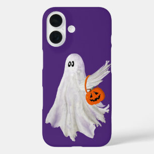 Trick Or Treating Ghost With Pumpkin Candy Bucket iPhone 16 Case