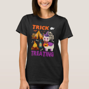 Trick Or Treating Halloween Llama Camping Scary Sk T-Shirt