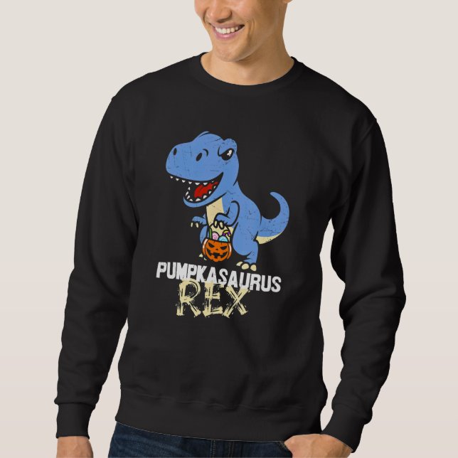 Trick Or Treating T Rex Dinosaur Cute Halloween Sweatshirt (Front)
