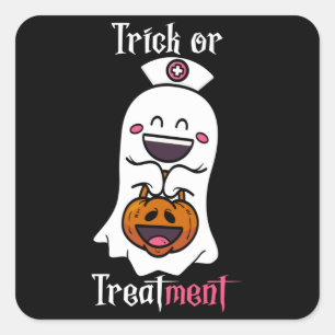 Trick or Treatment Funny Ghost Nurse Halloween Square Sticker