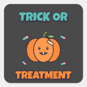 Trick Or Treatment Funny Nurse Halloween Pumpkin Square Sticker