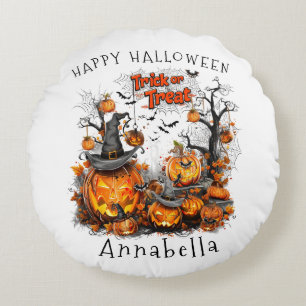 Trick or Treats I Halloween Pumpkin Round Cushion