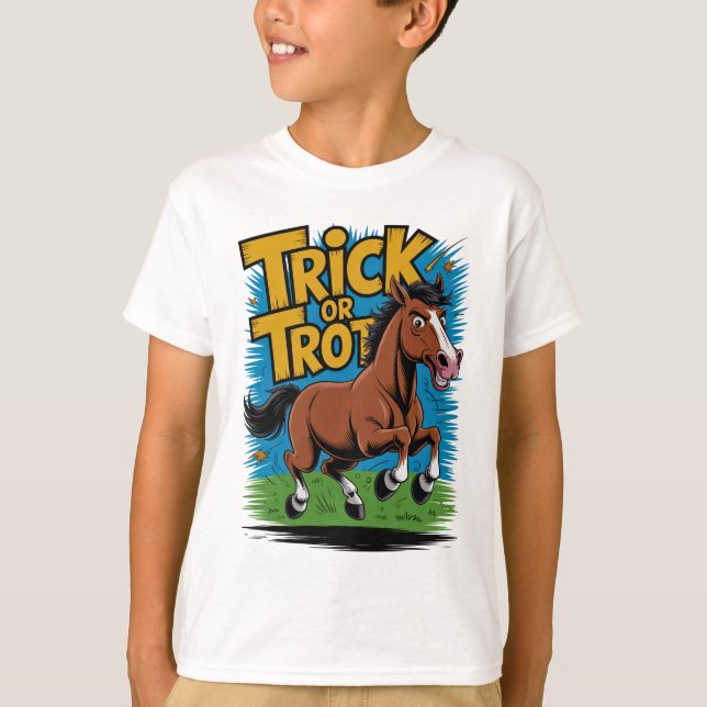 Trick or Trot Horse Design for Equestrian Fans T-Shirt (Front)