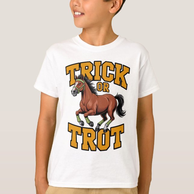 Trick or Trot Horse Design for Equestrian Fans T-Shirt (Front)