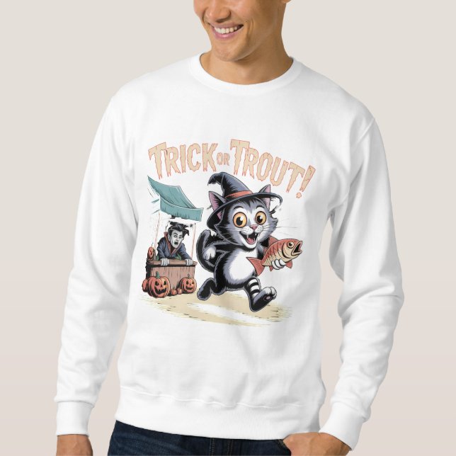 Trick or Trout! Funny Witch Cat Tee (Front)