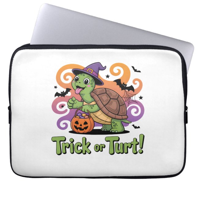 Trick or Turt Funny Turtle Halloween Laptop Sleeve (Front)