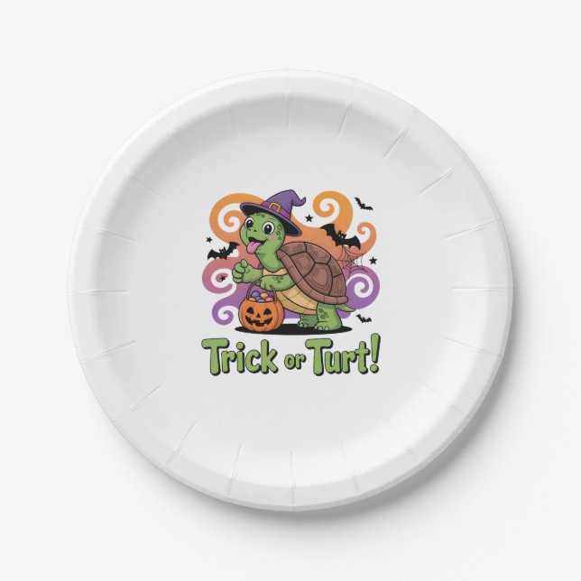 Trick or Turt Funny Turtle Halloween Paper Plate (Front)