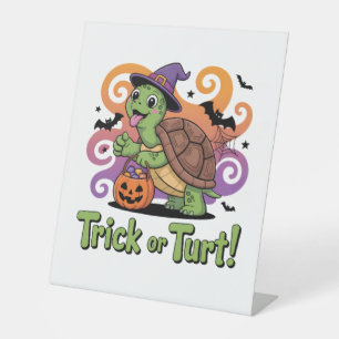 Trick or Turt Funny Turtle Halloween Pedestal Sign
