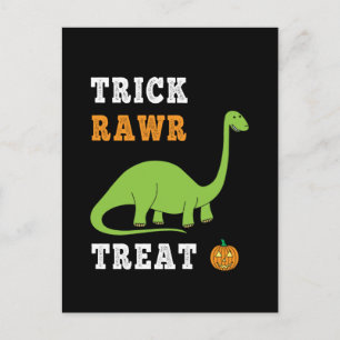 Trick Rawr Treat Cute Halloween Brontosaurus Dino Postcard