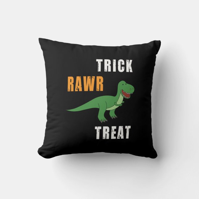 Trick Rawr Treat Cute Halloween Tyrannosaurus Rex Cushion (Front)