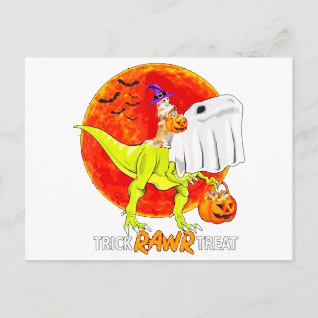 Trick Rawr Treat Halloween Corgi T Rex Dinosaur Postcard (Front)