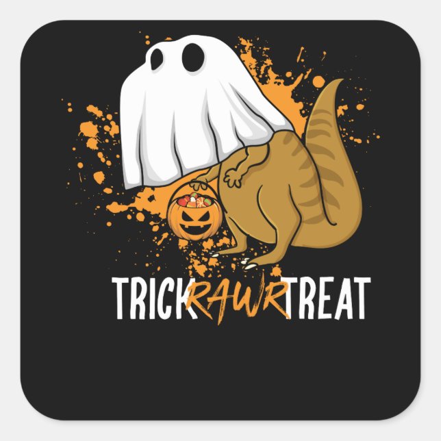 Trick Rawr Treat Halloween T Rex Dinosaur Ghost Square Sticker (Front)