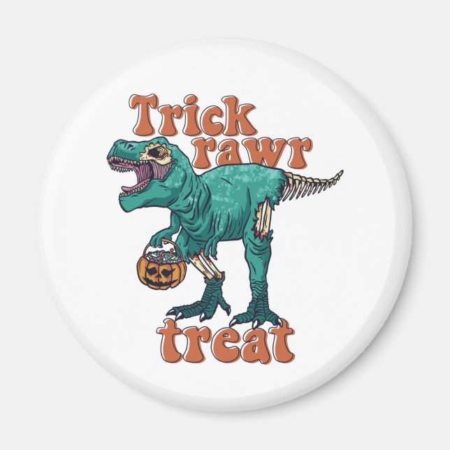 Trick Rawr Treat Zombie T Rex Halloween Dinosaur Magnet (Front)