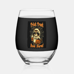 Trick Treat and Feral Cute Halloween Stemless Wine Glass