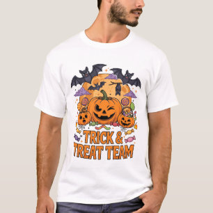 Trick Treat Team Halloween Pumpkins Bats Moon Cand T-Shirt