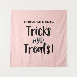 Tricks and Treats BOO-DAY Halloween Birthday sign Tapestry