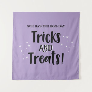 Tricks and Treats BOO-DAY Halloween Birthday sign Tapestry