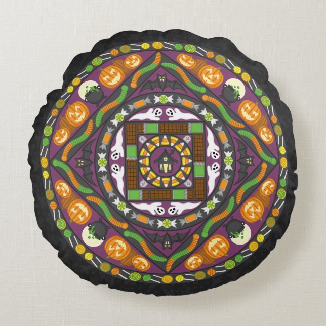 Tricks and Treats Mandala Round Pillow (Front)