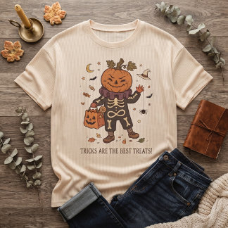 Tricks Are The Best Treats Vintage Pumpkin Skeleto T-Shirt