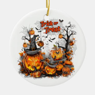 Tricks or Treats I Pumpkin and Bats  Ceramic Tree Decoration