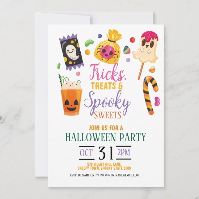 Tricks Treats Halloween Sweets Invites Party  (Front)