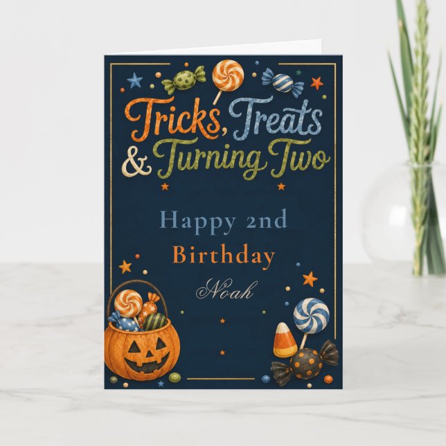 Tricks, Treats & Turning Two Birthday card (Front)