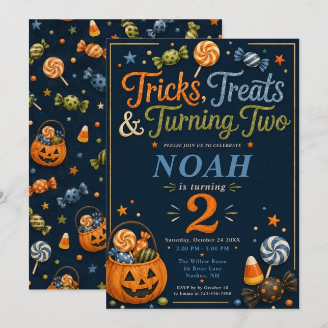 Tricks, Treats & Turning Two Birthday Invitation (Front/Back)