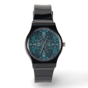 Trickster Blue Green Abstract India Ink Art Watch