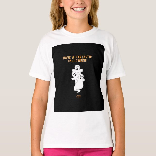 Trickster Ghosts Girls White Basic T Shirt (Front)