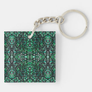 Trickster Green Black Abstract India Ink Art Key Ring
