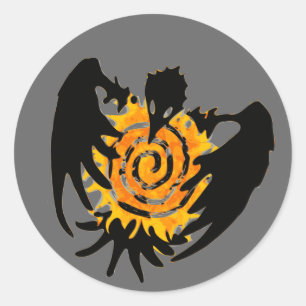 Trickster Raven With Spiral Sun Classic Round Sticker